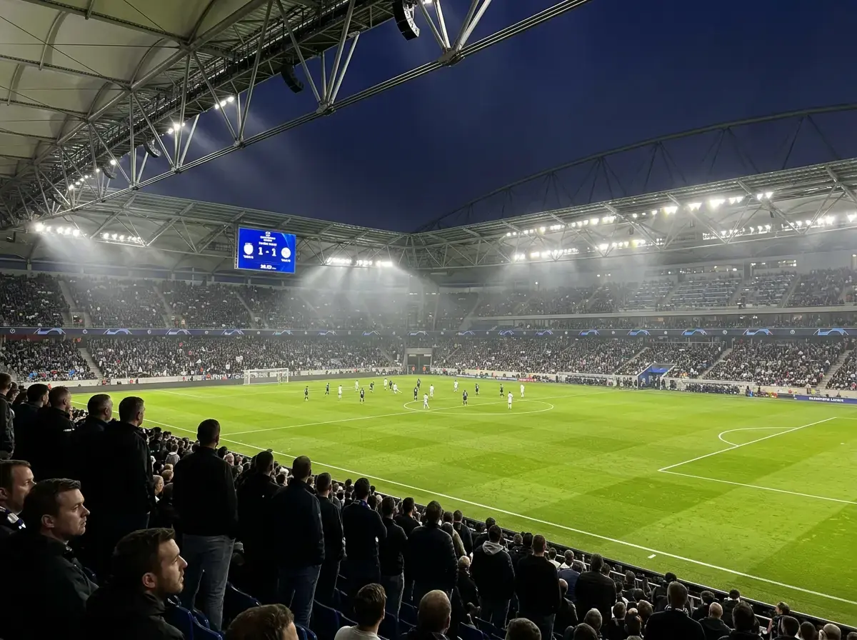 Champions League league phase-wedstrijd in een vol stadion